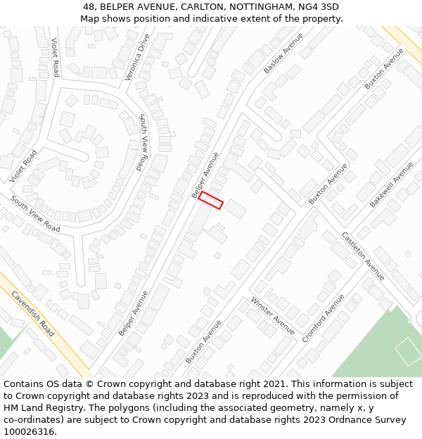 48, BELPER AVENUE, CARLTON, NOTTINGHAM, NG4 3SD: Location map and indicative extent of plot