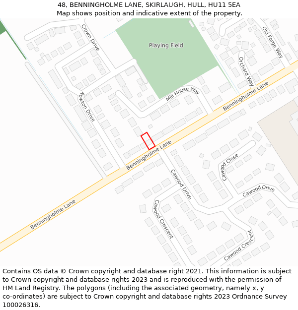 48, BENNINGHOLME LANE, SKIRLAUGH, HULL, HU11 5EA: Location map and indicative extent of plot