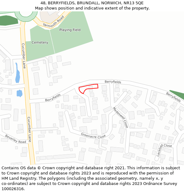 48, BERRYFIELDS, BRUNDALL, NORWICH, NR13 5QE: Location map and indicative extent of plot