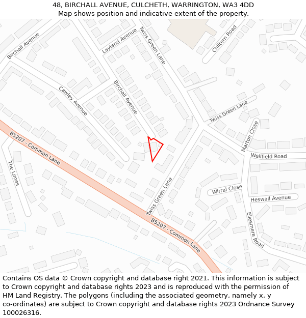 48, BIRCHALL AVENUE, CULCHETH, WARRINGTON, WA3 4DD: Location map and indicative extent of plot