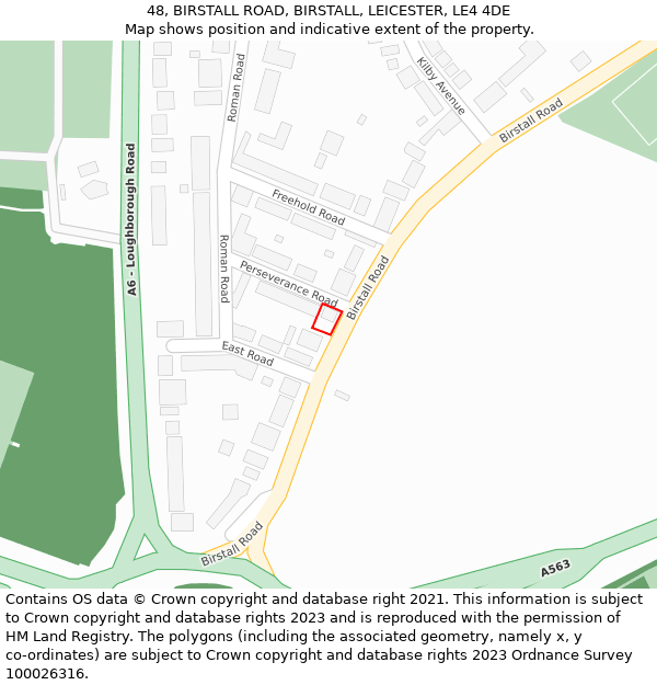 48, BIRSTALL ROAD, BIRSTALL, LEICESTER, LE4 4DE: Location map and indicative extent of plot