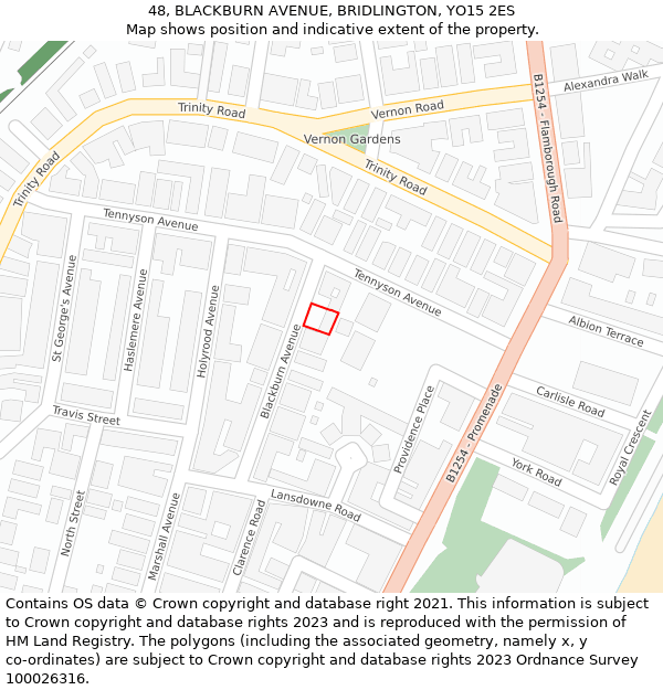 48, BLACKBURN AVENUE, BRIDLINGTON, YO15 2ES: Location map and indicative extent of plot