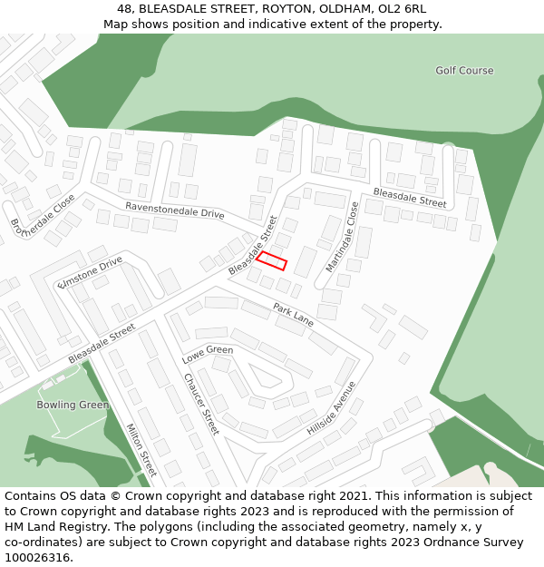 48, BLEASDALE STREET, ROYTON, OLDHAM, OL2 6RL: Location map and indicative extent of plot