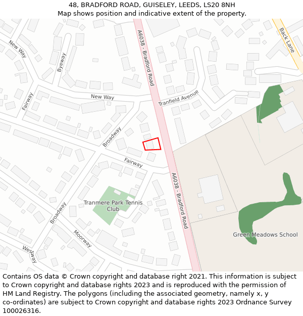 48, BRADFORD ROAD, GUISELEY, LEEDS, LS20 8NH: Location map and indicative extent of plot