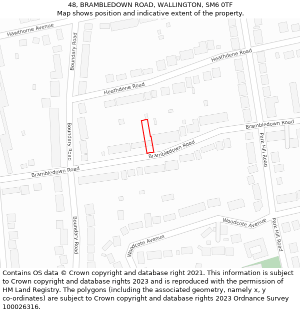 48, BRAMBLEDOWN ROAD, WALLINGTON, SM6 0TF: Location map and indicative extent of plot