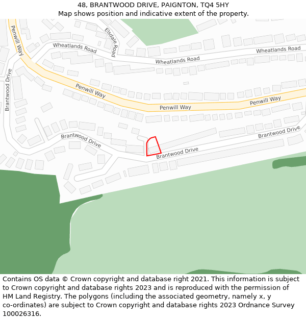48, BRANTWOOD DRIVE, PAIGNTON, TQ4 5HY: Location map and indicative extent of plot