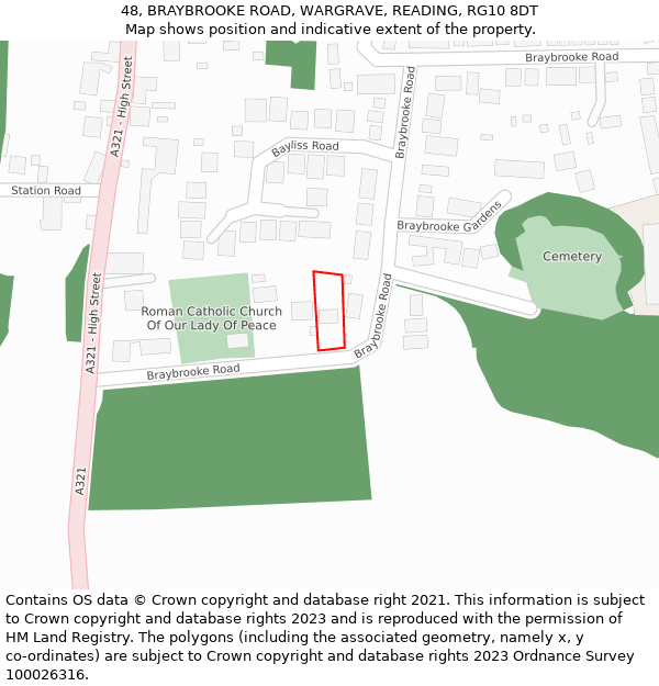 48, BRAYBROOKE ROAD, WARGRAVE, READING, RG10 8DT: Location map and indicative extent of plot