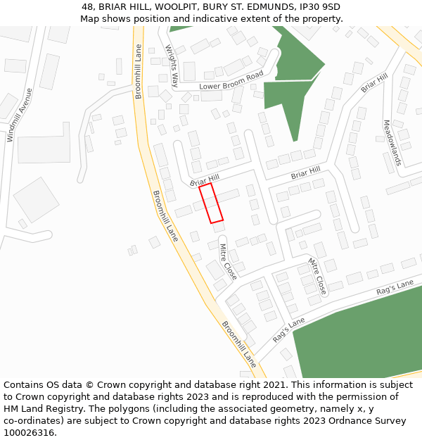 48, BRIAR HILL, WOOLPIT, BURY ST. EDMUNDS, IP30 9SD: Location map and indicative extent of plot