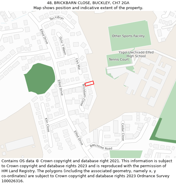 48, BRICKBARN CLOSE, BUCKLEY, CH7 2GA: Location map and indicative extent of plot