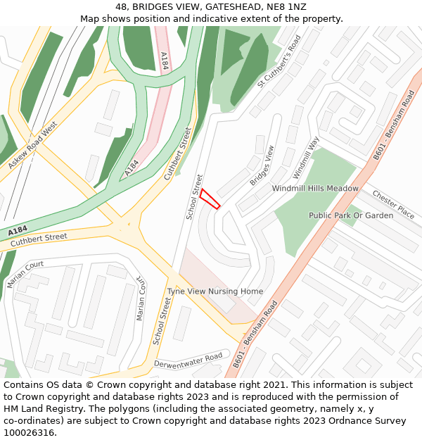 48, BRIDGES VIEW, GATESHEAD, NE8 1NZ: Location map and indicative extent of plot
