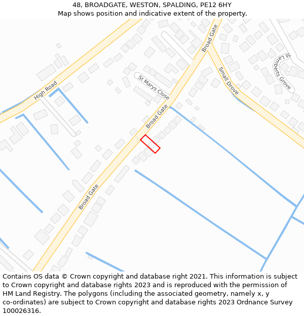 48, BROADGATE, WESTON, SPALDING, PE12 6HY: Location map and indicative extent of plot