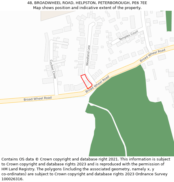 48, BROADWHEEL ROAD, HELPSTON, PETERBOROUGH, PE6 7EE: Location map and indicative extent of plot