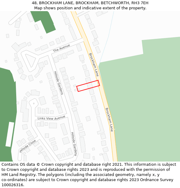 48, BROCKHAM LANE, BROCKHAM, BETCHWORTH, RH3 7EH: Location map and indicative extent of plot