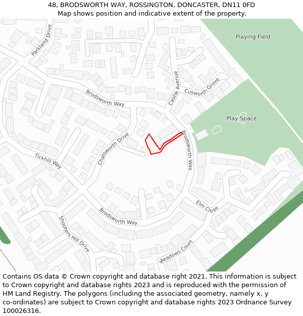 48, BRODSWORTH WAY, ROSSINGTON, DONCASTER, DN11 0FD: Location map and indicative extent of plot