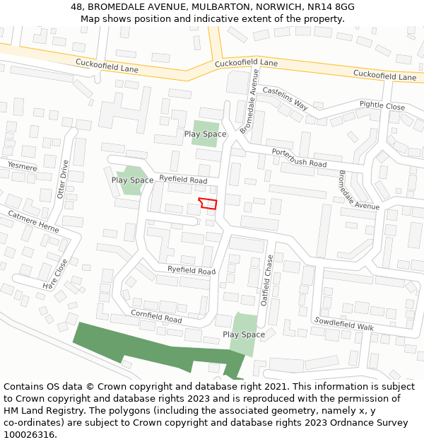 48, BROMEDALE AVENUE, MULBARTON, NORWICH, NR14 8GG: Location map and indicative extent of plot