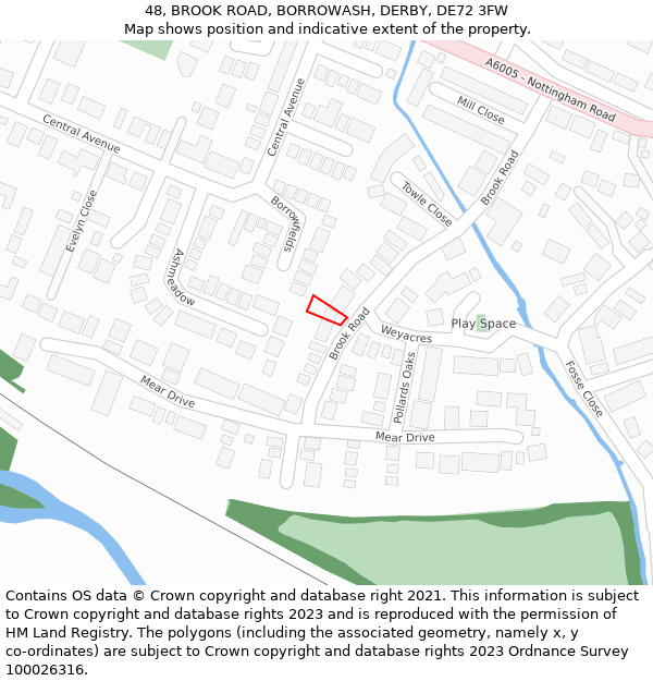 48, BROOK ROAD, BORROWASH, DERBY, DE72 3FW: Location map and indicative extent of plot