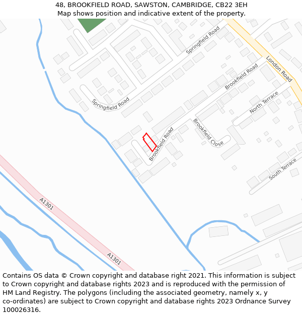 48, BROOKFIELD ROAD, SAWSTON, CAMBRIDGE, CB22 3EH: Location map and indicative extent of plot