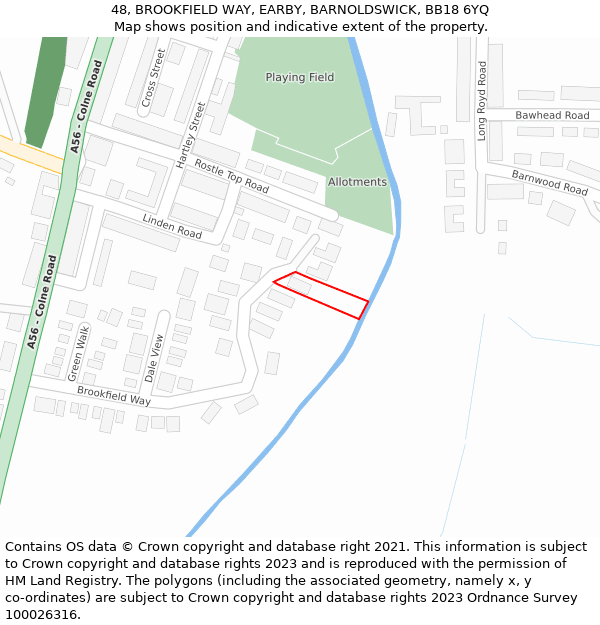 48, BROOKFIELD WAY, EARBY, BARNOLDSWICK, BB18 6YQ: Location map and indicative extent of plot