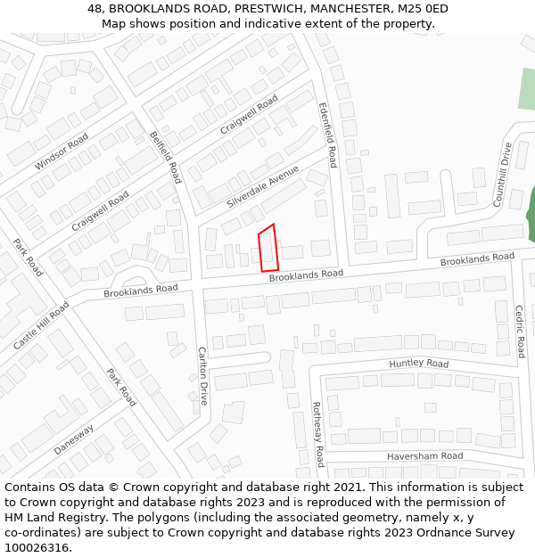 48, BROOKLANDS ROAD, PRESTWICH, MANCHESTER, M25 0ED: Location map and indicative extent of plot