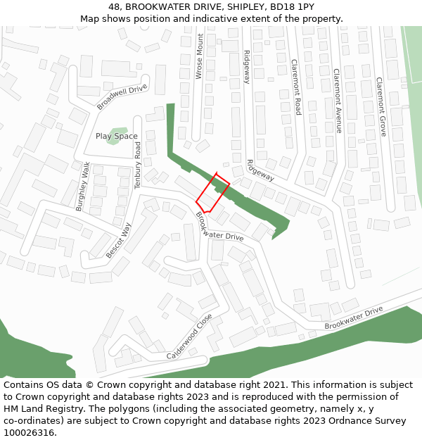 48, BROOKWATER DRIVE, SHIPLEY, BD18 1PY: Location map and indicative extent of plot