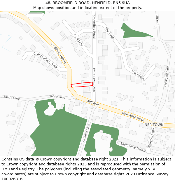48, BROOMFIELD ROAD, HENFIELD, BN5 9UA: Location map and indicative extent of plot