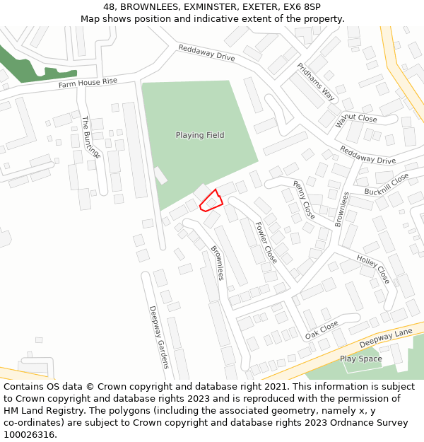 48, BROWNLEES, EXMINSTER, EXETER, EX6 8SP: Location map and indicative extent of plot