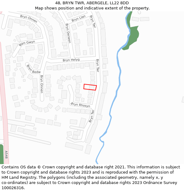 48, BRYN TWR, ABERGELE, LL22 8DD: Location map and indicative extent of plot