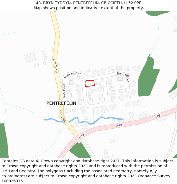 48, BRYN TYDDYN, PENTREFELIN, CRICCIETH, LL52 0PE: Location map and indicative extent of plot