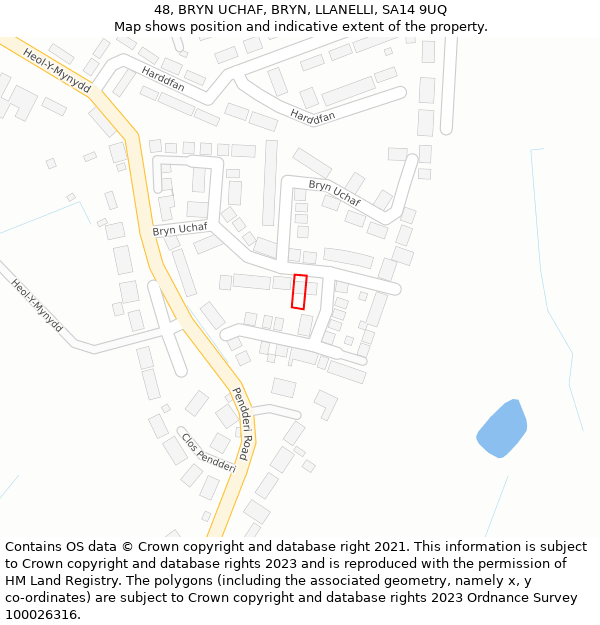 48, BRYN UCHAF, BRYN, LLANELLI, SA14 9UQ: Location map and indicative extent of plot