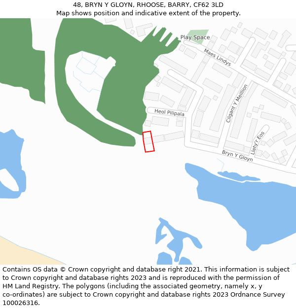48, BRYN Y GLOYN, RHOOSE, BARRY, CF62 3LD: Location map and indicative extent of plot