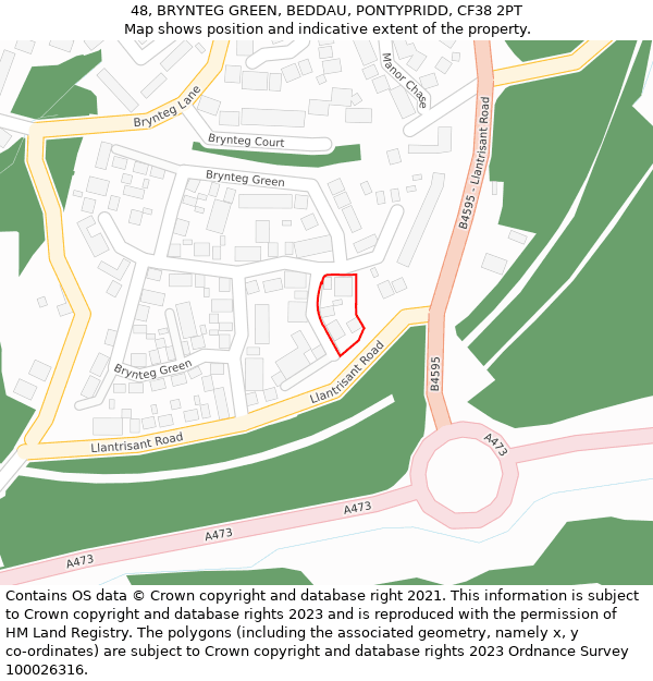 48, BRYNTEG GREEN, BEDDAU, PONTYPRIDD, CF38 2PT: Location map and indicative extent of plot