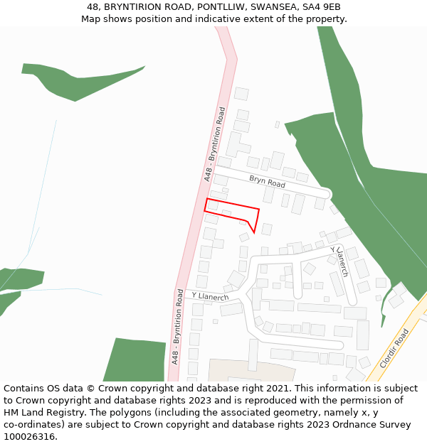 48, BRYNTIRION ROAD, PONTLLIW, SWANSEA, SA4 9EB: Location map and indicative extent of plot