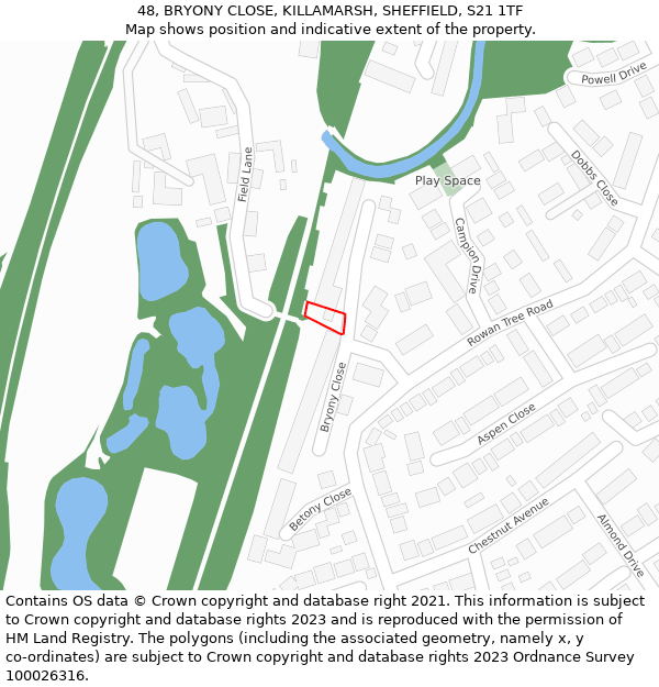 48, BRYONY CLOSE, KILLAMARSH, SHEFFIELD, S21 1TF: Location map and indicative extent of plot