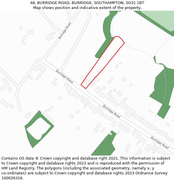 48, BURRIDGE ROAD, BURRIDGE, SOUTHAMPTON, SO31 1BT: Location map and indicative extent of plot