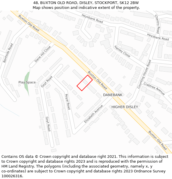 48, BUXTON OLD ROAD, DISLEY, STOCKPORT, SK12 2BW: Location map and indicative extent of plot