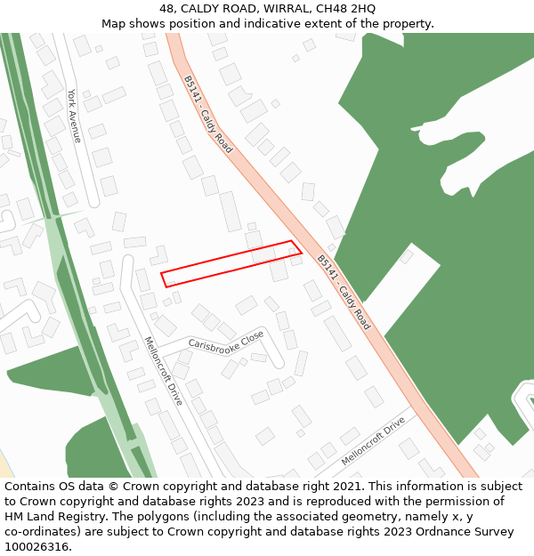 48, CALDY ROAD, WIRRAL, CH48 2HQ: Location map and indicative extent of plot