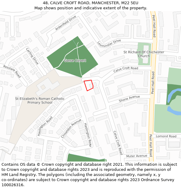 48, CALVE CROFT ROAD, MANCHESTER, M22 5EU: Location map and indicative extent of plot