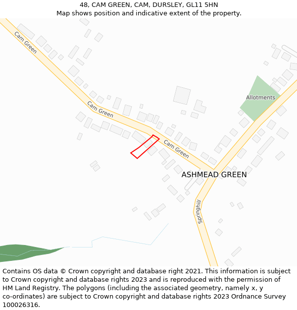 48, CAM GREEN, CAM, DURSLEY, GL11 5HN: Location map and indicative extent of plot