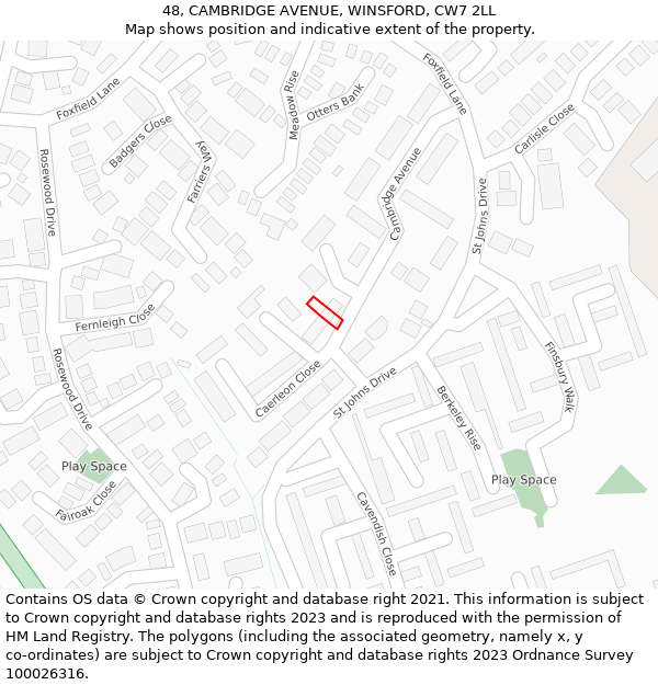 48, CAMBRIDGE AVENUE, WINSFORD, CW7 2LL: Location map and indicative extent of plot