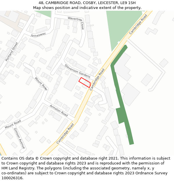 48, CAMBRIDGE ROAD, COSBY, LEICESTER, LE9 1SH: Location map and indicative extent of plot