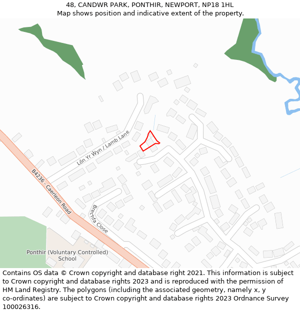 48, CANDWR PARK, PONTHIR, NEWPORT, NP18 1HL: Location map and indicative extent of plot