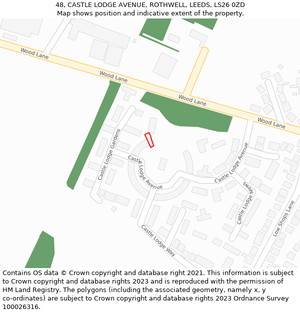 48, CASTLE LODGE AVENUE, ROTHWELL, LEEDS, LS26 0ZD: Location map and indicative extent of plot