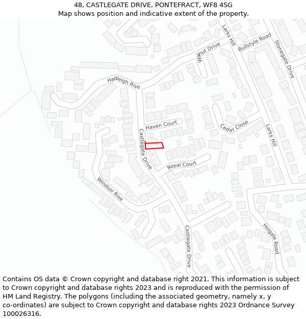 48, CASTLEGATE DRIVE, PONTEFRACT, WF8 4SG: Location map and indicative extent of plot