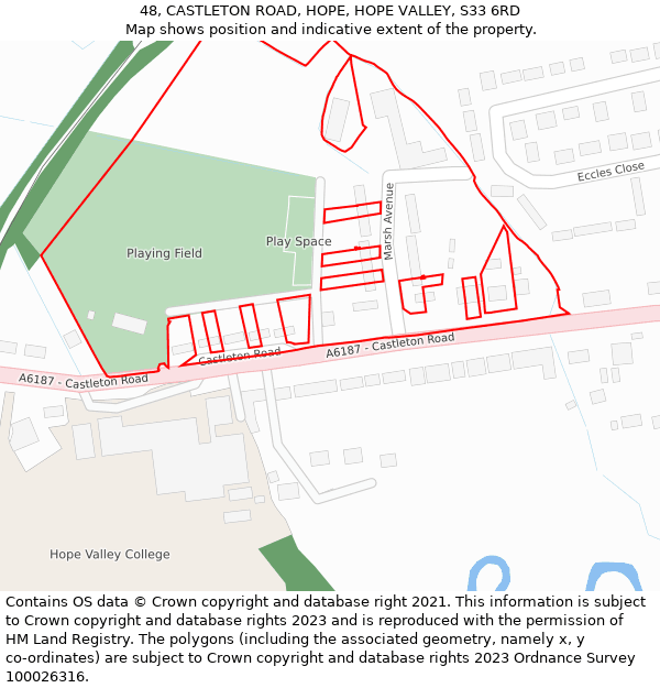 48, CASTLETON ROAD, HOPE, HOPE VALLEY, S33 6RD: Location map and indicative extent of plot