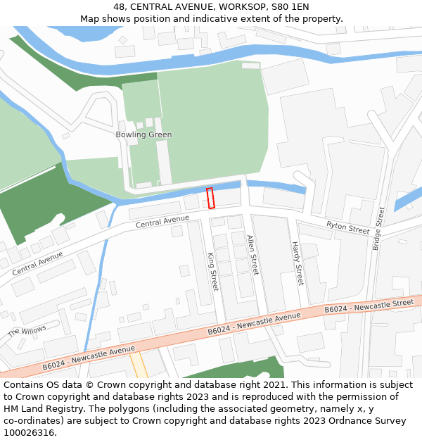 48, CENTRAL AVENUE, WORKSOP, S80 1EN: Location map and indicative extent of plot