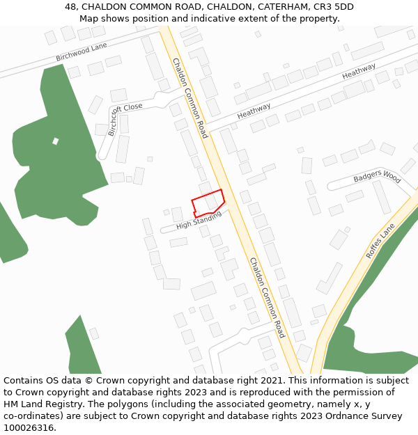 48, CHALDON COMMON ROAD, CHALDON, CATERHAM, CR3 5DD: Location map and indicative extent of plot