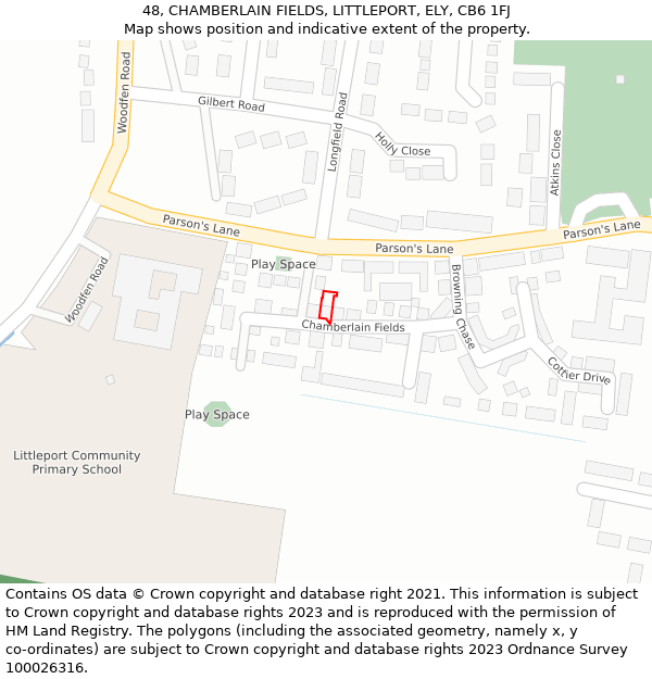 48, CHAMBERLAIN FIELDS, LITTLEPORT, ELY, CB6 1FJ: Location map and indicative extent of plot