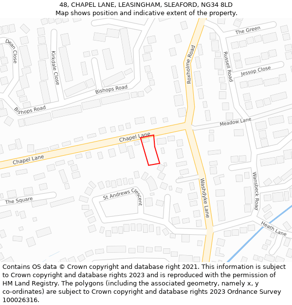 48, CHAPEL LANE, LEASINGHAM, SLEAFORD, NG34 8LD: Location map and indicative extent of plot