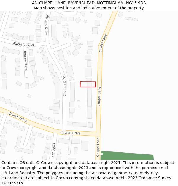 48, CHAPEL LANE, RAVENSHEAD, NOTTINGHAM, NG15 9DA: Location map and indicative extent of plot