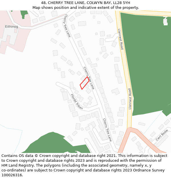 48, CHERRY TREE LANE, COLWYN BAY, LL28 5YH: Location map and indicative extent of plot